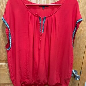 HeartSoul Red Tie-Front Blouse with Contrast Trim